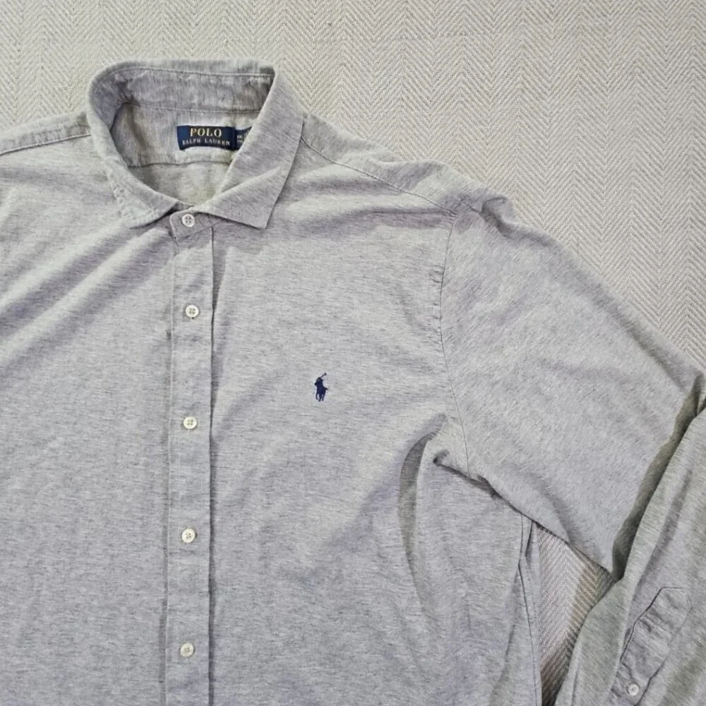 Polo Ralph Lauren Shirt Men's XXL Gray Button Up‎ Jersey Knit Collard Old Money